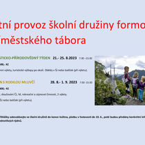 Letní provoz ŠD 21. 8. - 1. 9. 2023