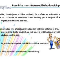 Schůzka rodičů budoucích 1. tříd